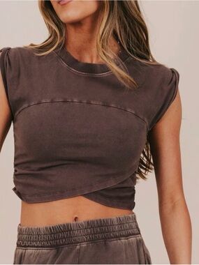 Free People Hot Shot Crossover Tee Top Espresso